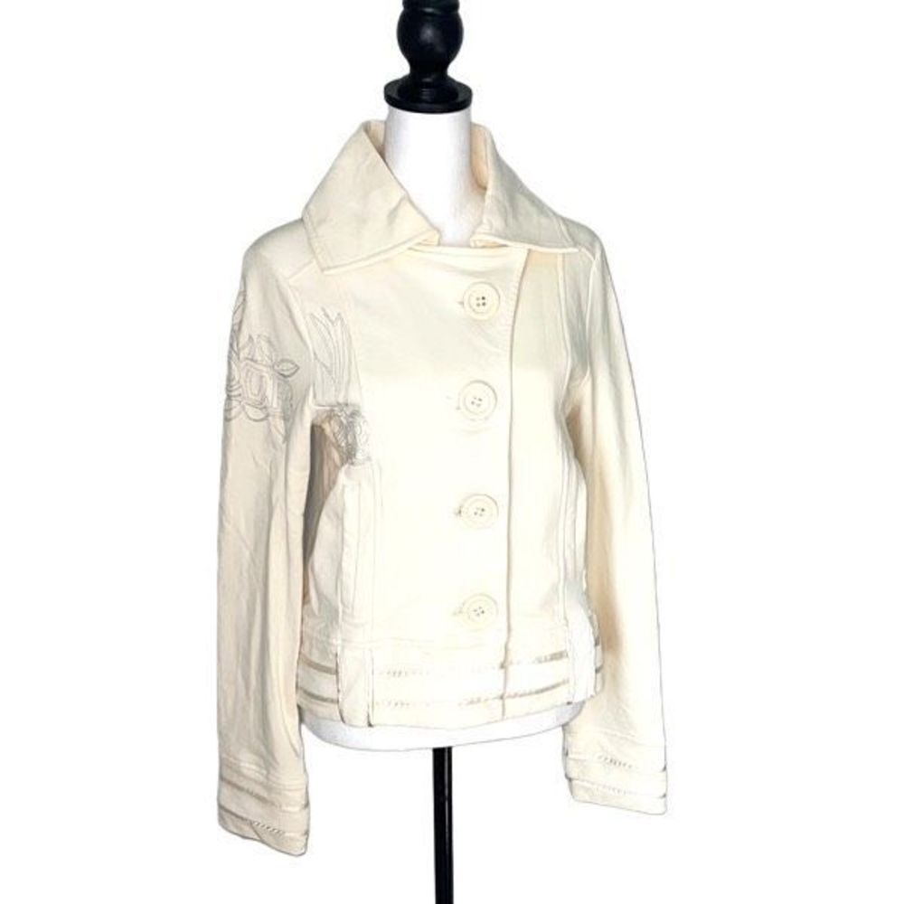 Arden B Women's Blazer Jacket Coat Snap Button Up Embroidery Beige Size Small